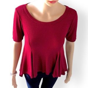 Acmei | Ribbed Peplum Knit Blouse.